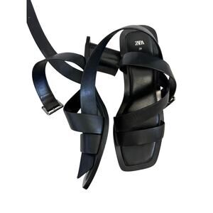 ZARA Black Strappy Block Heel Sandals Size 39 (US 8.5–9)
